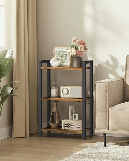 VASAGLE 3-Tier Bookshelf, Bookcase with Steel Frame, Book Shelf for Living Room, Home Office, Study, 9.4 x 15.7 x 30.1 Inches, Industrial Style, Rustic Brown and Ink Black ULLS098K02