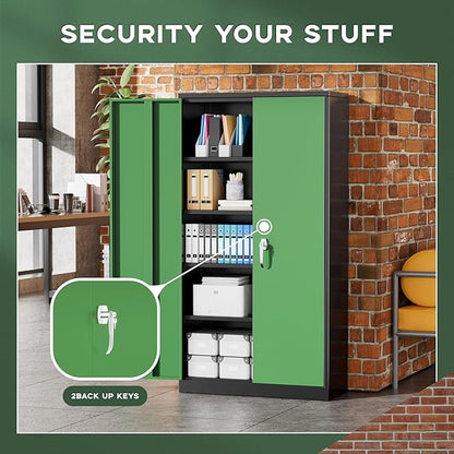 Greenvelly Metal Garage Storage Cabinet, 72" Black Green Tool Steel Locking Cabinet with Doors and 4 Shelves, Tall Cabinets for Garage Storage Systems Lockable File Cabinet for Home Office,Garage