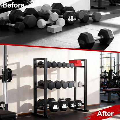 Dumbbell Rack, 2-Tier | 3-Tier Weight Rack for Home Gym, 300LB | 450LB Adjustable Dumbbell Rack Stand Only Weight Storage Rack Gym Organizer