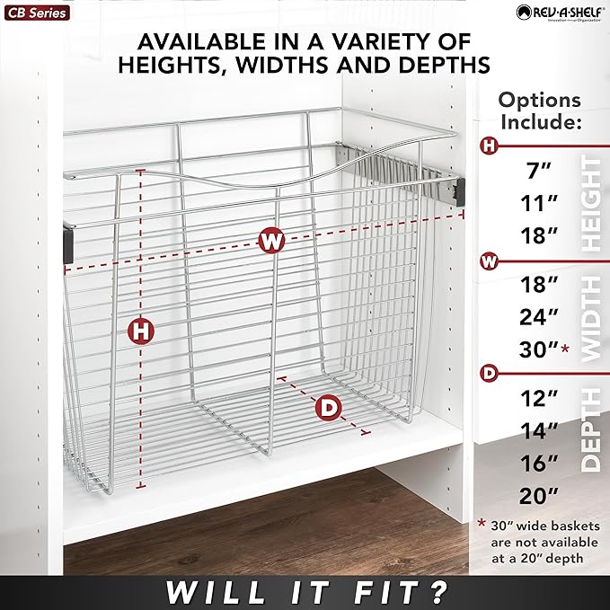 REV-A-SHELF 18" W Closet Basket for Custom Closet Systems