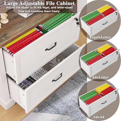 34.6" Farmhouse File Cabinet,Wood File Cabinet with Hanging File Folders,Top Drawer Lockable,Lateral Filing Cabinet for Home Office Compatible with Letter/Legal/A4 Size (1)