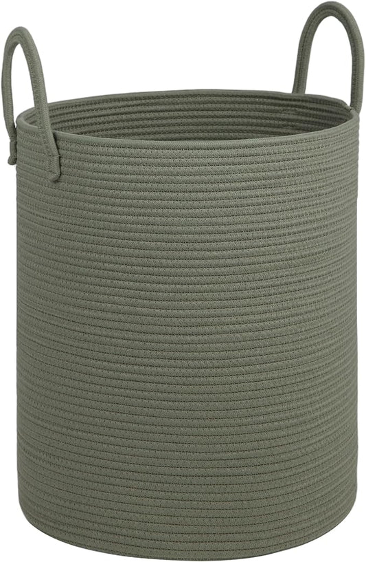 Large Laundry Basket,Laundry Hamper,15''x18'' Cotton Rope Storage Basket with Handles,baby hamper,Nursery Blanket Storage Living Room,toy basket,kids laundry(Green)