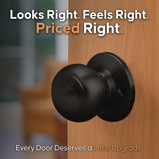 Copper Creek Colonial Passage Interior Door Knob – ANSI Grade-3 Certified, Modern Heavy Duty Handle, Easy Install and Reversible for Bedroom, Bathroom and Closets – Matte Black (1 Pack)