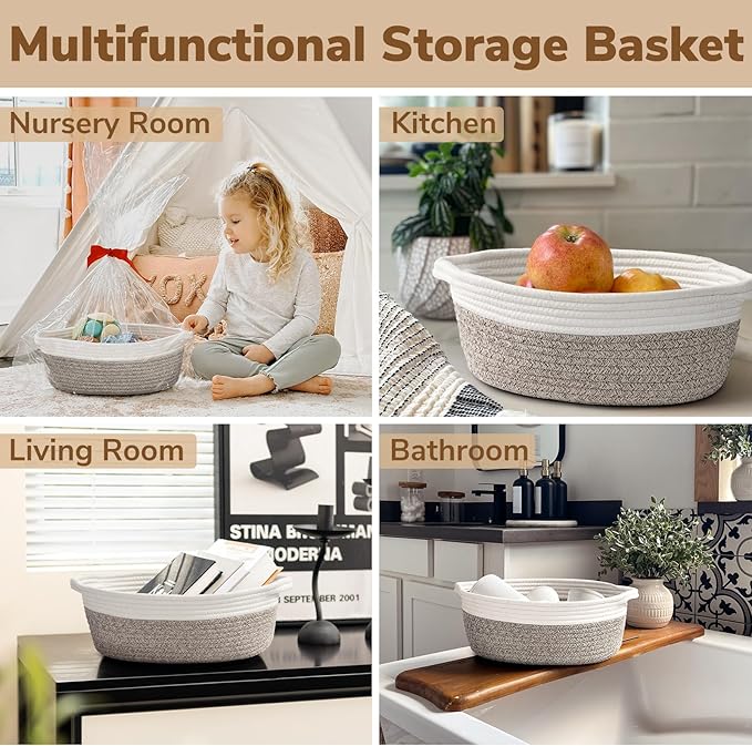 Goodpick Small Woven Baskets for Organizing, Dog Toy Basket, Storage Baskets with Handles, Gift Cute Basket for Decor 12"X 8" X 5" Mixed Brown