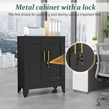 Black Metal Storage Cabinet, 36" Tall Locking Storage Cabinet with 2 Adjustable Shelves, Steel Locker Organizer, for Office, Home, School, 2PS