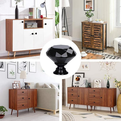 YourGift 12 Pack Drawer Knobs Diamond Shaped Crystal Glass 30mm Cabinet Knobs Pull Handles (30 mm, 12 Pack, All Black)