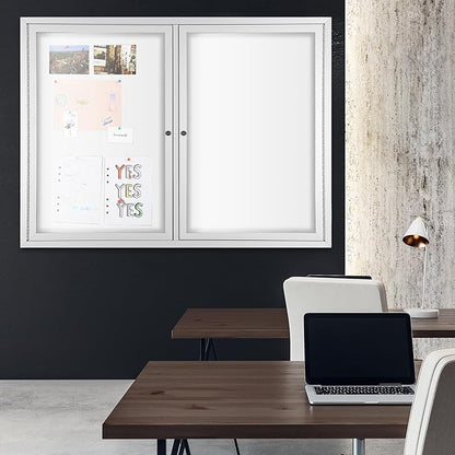 INNOVART Enclosed Bulletin Board 48”x36”, Lockable Dry Erase Noticeboard with Aluminum Frame, Outdoor Enclosed Whiteboard Weatherproof, Wall Display Case with Swing-Open Door Information Cabinet