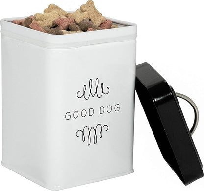 Amici Pet Pet Treat Collection, , Sparky Good Dog Metal Storage Canister, 36 oz, White