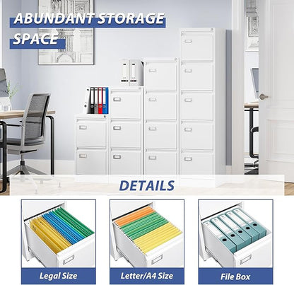 5 Drawer File Cabinet, Filing Cabinets for Home Office, Vertical File Cabinet with Lock, 61.6" H Locking File Cabinet for A4 Legal/Letter, Assembly Required (White)