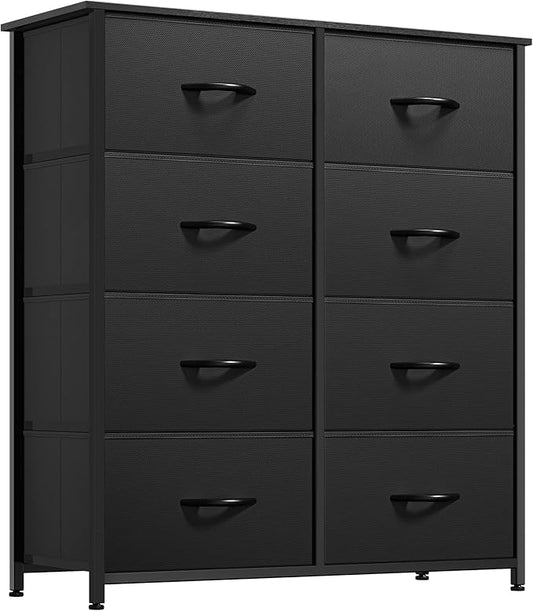 YITAHOME Fabric Dresser with 8 Drawers, Tall Dresser with Fabric Bins, Storage Tower Unit, Chest of Drawers for Living Room, Hallway, Black