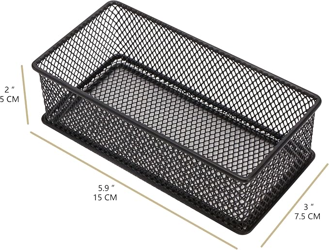 Annova Mesh Drawer Cabinet and Shelf Organizer Bins Storage Basket School Office Supply Holder Tray- Set of 2 (Black, 3x6x2 Inch)