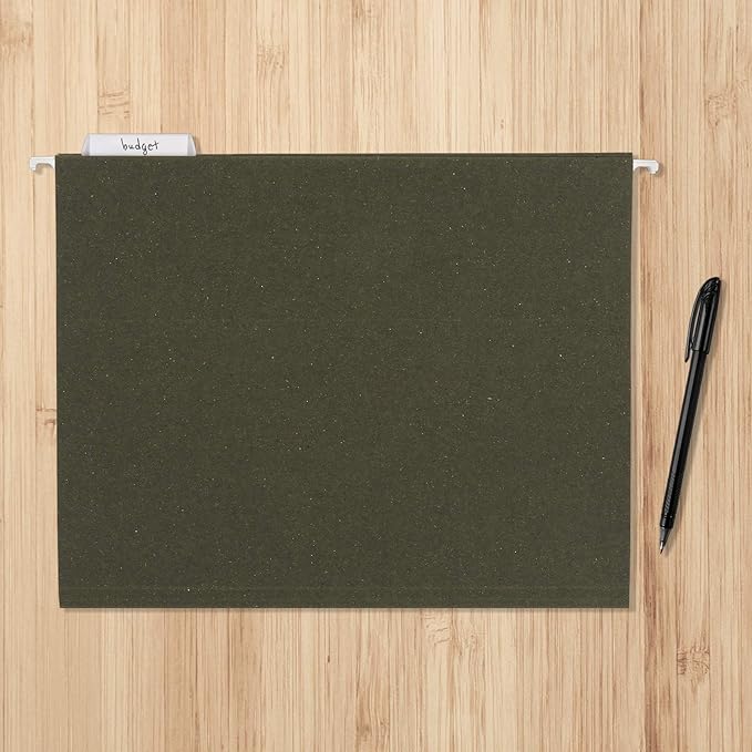 Amazon Basics Hanging File Folders for Documents, Letter Size, 1/5-Cut Adjustable Tabs, Standard Green, 50 Count