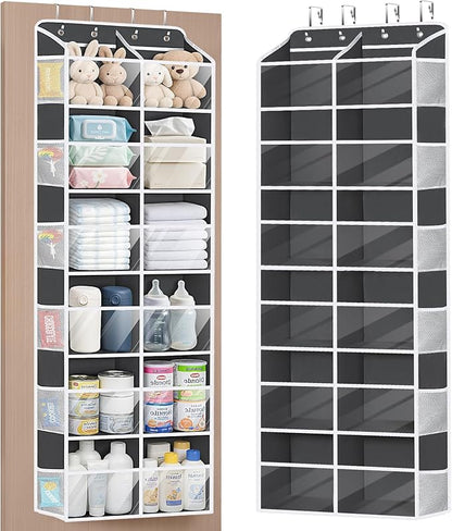 Univivi Over The Door Organizer, 6 Tiers Behind Door Storage with Clear Deep Pockets Hanging Organizer for Closet, Bedroom, Nursery, Bathroom and Sundries (Dark Grey)
