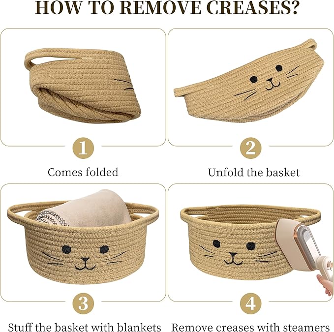 9.8" x 4" Small Cat Toy Basket - Baskets for Gifts Empty for Baby Shower Baby Baskets for Nursery Cute Woven Rope Storage Basket for Home Decor, Dog Toy Basket Jute Easter basket