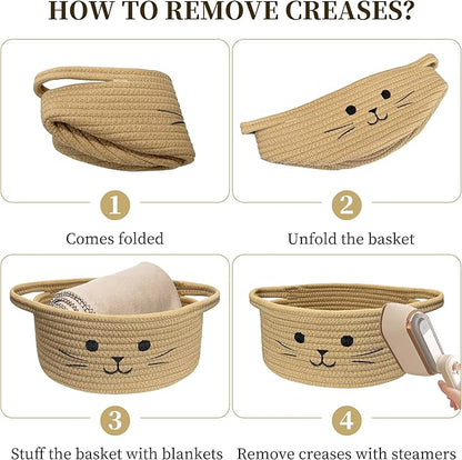 9.8" x 4" Small Cat Toy Basket - Baskets for Gifts Empty for Baby Shower Baby Baskets for Nursery Cute Woven Rope Storage Basket for Home Decor, Dog Toy Basket Jute Easter basket
