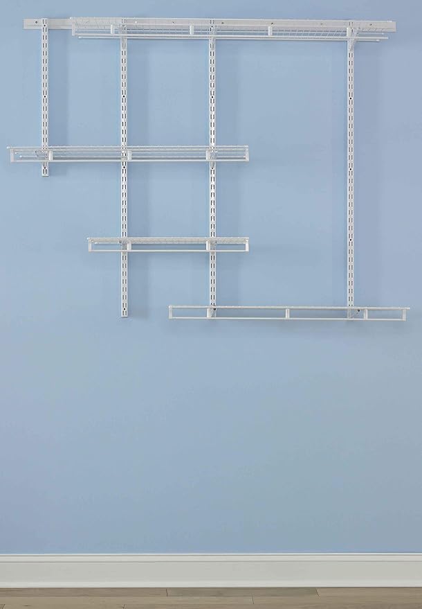 Rubbermaid FastTrack Multi-Purpose Closet Shelving Kit, White, Adjustable, Pantry Storage/Organization for your Clothes/Shoes/Food/Cleaning Supplies
