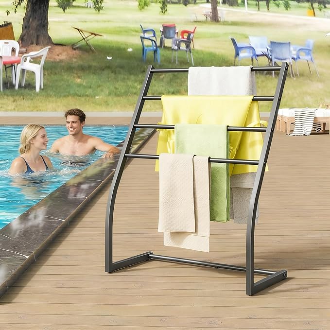 Honiter Towel Racks for Bathroom, Free Standing Towel Rack, 4 Tier Wide Towel Dryer Rack, Pool Towel Racks Outdoor, Blanket Ladder Holder, Metal Towel Bar Stand for Oversized Bath Towel