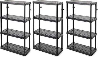 Gracious Living 4 Shelf Fixed Height Medium Duty Storage Unit 14 x 32 x 54.5 Organizer System for Home, Garage, Basement, & Laundry, Black (3 Pack)
