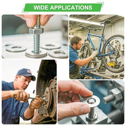 110 Pcs 304 Stainless Steel Metal Flat Washers for Screws and Bolts, Fender Washers Assortment Kit (12 Sizes M3-M12) for Automotive, Industrial & Home Use