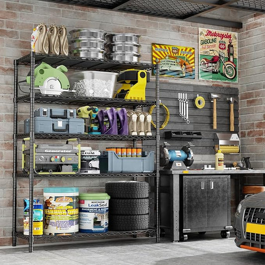 Storage Shelves Heavy Duty, 45" W x 20" D x 72" H Garage Shelving Unit Loads 2000LBS, 5-Tier Adjustable Metal Utility Rack, Wire Shelf for Kitchen, Laundry Room, Pantry, Warehouse, Basement