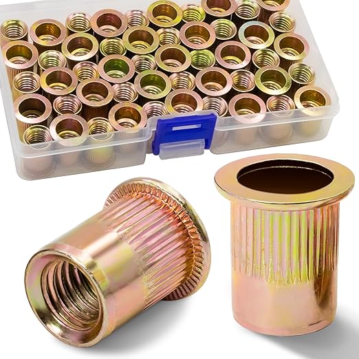 3/8''-16 UNC Rivet Nut, 50Pcs Zinc Plated Finish Carbon Steel Flat Head Threaded Insert Nutsert Kit