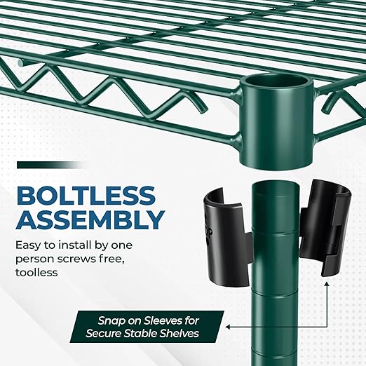 63" Commercial Epoxy Green Coated Wire Shelf with 1” Diameter Poles | Heavy Duty Adjustable Storage Rack | NSF Certified for Kitchen, Walk-in Cooler, Pantry, Garage