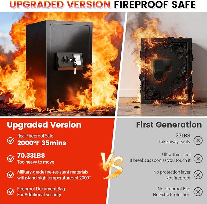 35 Mins Fireproof Safe - 6.5 Cu Ft Home Safe Box, Fire Proof Safes, Security Safe Box with Digital Keypads for Home Office, Cash, Files,Keypad