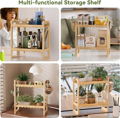 AmazerBath Bamboo Over The Toilet Storage Shelf - 2-Tier Bathroom Organizers and Storage Shelves, 2 in 1 Dual Stable Above Over Toilet Bamboo Shelf Home Storages Rack for Small Bathroom, Space Saver