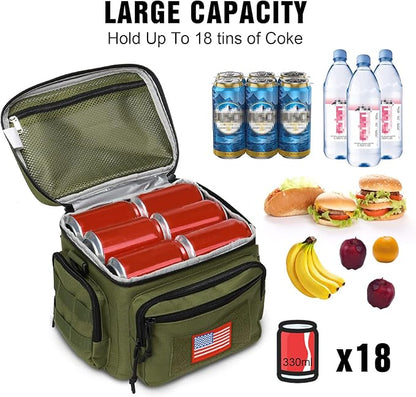 ATRIPACK Lunch Box for Men, Tactical Lunch Bag MOLLE Webbing Leakproof Insulated Large Lunch Cooler Women Adult Meal with Adjustable Shoulder Strap Durable Lunch Pail (Green)