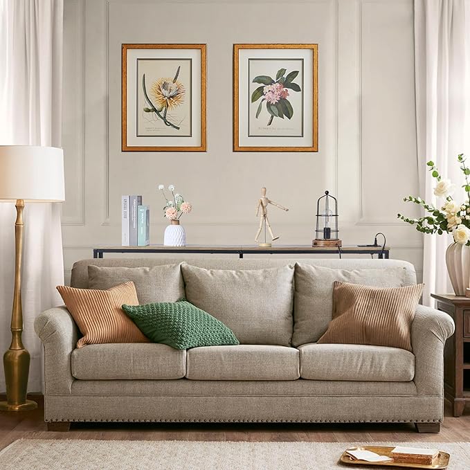 ELYKEN 5.9" Narrow Console Sofa Table with Power Outlets, 5.9" Dx63 Wx31.5 H Long Skinny Behind Couch Table with “X” Cross Metal Frame and Charge Station with 6.5’ Extension Cord, White Oak