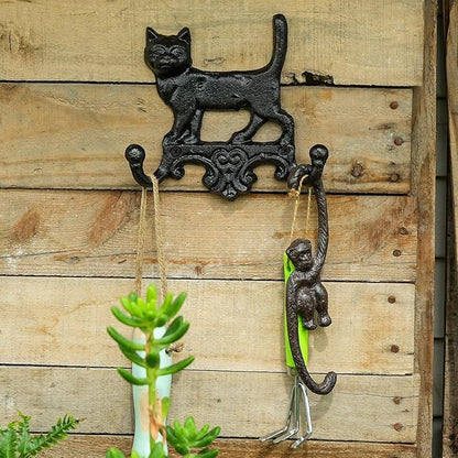 Sungmor Cast Iron Vintage Cat Wall Hooks, Decorative Wall Mounted Coat Hooks, Rustic Heavy Duty Double Hooks Cute Animal Key Hangers for Dog Leashes, Towels, Hats