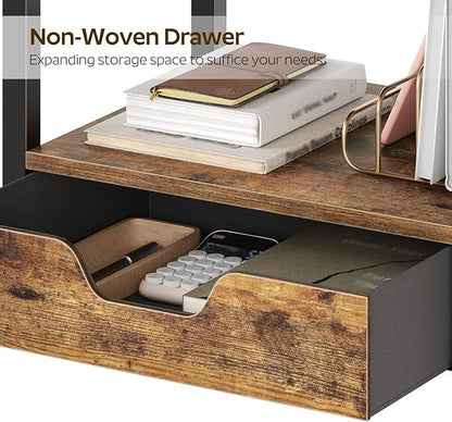 Desktop Printer Stand, 2-Tier Printer Table with Non-Woven Drawer, Multi-Purpose Desk Organizer for Home Office, Under Desk Open Organizer Shelf, Rustic Brown PS01BR