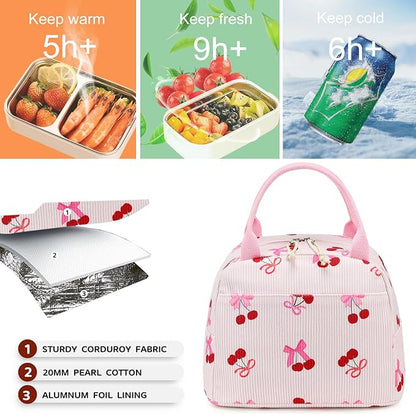 Bluboon Lunch Bag for Women Men Cute Corduroy Lunch Tote Bags Reusable Insulated Lunch Box Large Capacity Reusable Insulated Cooler for Work Picnic or Travel
