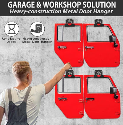 WIPHANY 4 Pcs Removable Door Storage Hanger with Rubber Wall Mount Heavy Duty Door Hanger Storage Holder Bracket Rack For1956-2020 Wrangler CJ YJ TJ LJ JK JKU JL JLU & 2021 Gladiator JT On Garage Pack