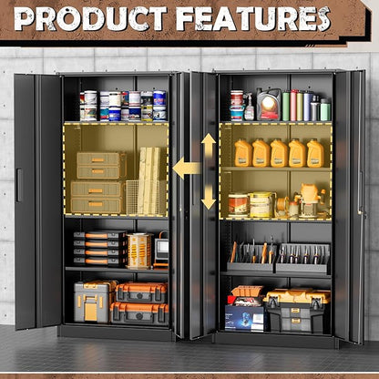 INTERGREAT Metal Storage Cabinet, 72” H Storage Cabinet with Doors and Adjustable Shelves for Office, Home, Garage, Pantry (Assembly Required, Black)