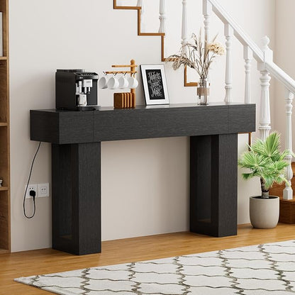 63 Inch Long Console Table, Narrow Rectangular Sofa Table Behind The Couch, Farmhouse Entryway Table for Entrance, Hallway, Living Room (Black)