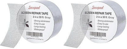 Grey Window Screen Repair Tape, 2IN X 30FT (360IN) Screen Repair Kit for Windows or Doors, Strong Adhesive Patch Kit Fiberglass Mesh Tape (Pack of 2)