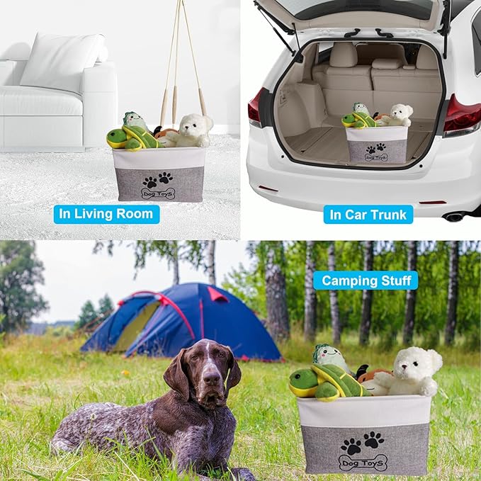 Large Dog Toy Basket Collapsible Dog Toy Box Shape Keeping Rectangle Dog Toy Bin for Pet Toys, Accessories