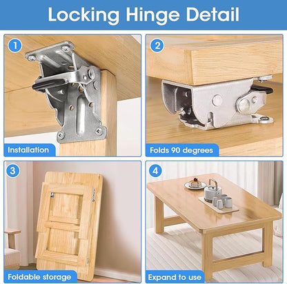 4 Pack Locking Hinge for Folding Leg Brackets,Heavy Duty Folding Brackets 90 Degree Self Locking Folding Hinge for Table Legs Furniture（Silver）