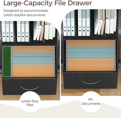 Small File Cabinet, Rolling Filing Cabinet for Under Desk with Divider, Single Non-Woven Fabric Drawer File Organizer for A4/Letter Size Documents, Under Desk Storage, Black FCBK3001
