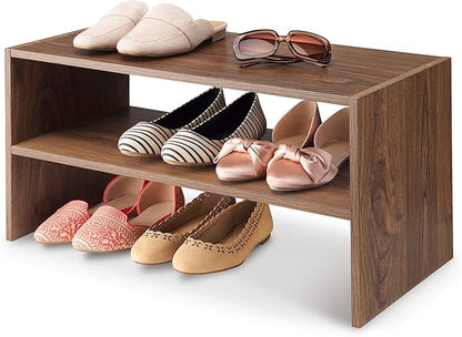 Whitmor Wood Stackable 2-Shelf Shoe Rack, Walnut, 31 inches，2 Pack