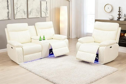Living Room Furniture Sets,Power Reclining Loveseat Couch Set for Living Room, Power Reclining Loveseat Recliner Chair with Drop Down Table LED Cupholders for Home and Office, Beige