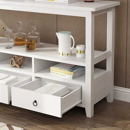 VINGLI 58" Console Table, Long Entryway Table with 3 Drawers & 2 Storage Shelves, Vintage Sofa Table Behind Couch, TV Stands for Living Room, Entryway, Hallway, Foyer, Office, White