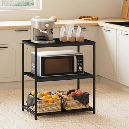 Kitchen Island with 3 Shelves, Kitchen Shelf with Large Workstation, Bakers Rack, Workbench, Metal Frame, Black