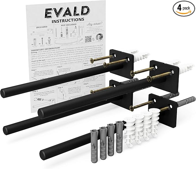 EVALD Standard Floating Shelf Bracket | 8-inch Brackets for Shelves with Anchors and Screws | Invisible Shelf Supports for Home and Office Decor | Suitable for Fireplace Various Wall Types (8 Inch)
