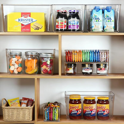 Hudgan 8 Packs Refrigerator Organizers and Storage，4 Large Clear Plastic Bins and 4 Small Stackable Clear Containers for Home Edit, Kitchen Cabinet, Freezer, Bathroom, Office, Drawer