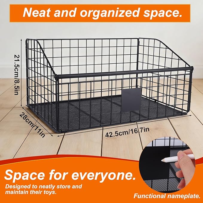 Indestructible Dog Toy Basket, 42.5x28x21.5cm/16.7x11x8.5in Metal Storage Bin for Chew Toys Bones and Treats Durable Toy Organizer for Living Room Area (Black)