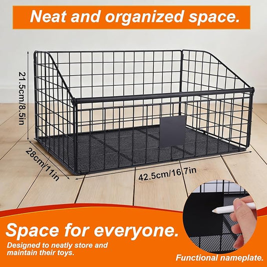 Indestructible Dog Toy Basket, 42.5x28x21.5cm/16.7x11x8.5in Metal Storage Bin for Chew Toys Bones and Treats Durable Toy Organizer for Living Room Area (Black)