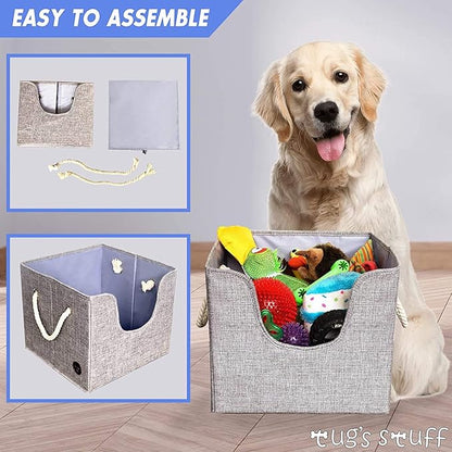 Tug's Stuff Premium Dog Toy Bin & Blanket Basket - Living Room & Nursery Storage, Easy to Clean, Collapsible, Perfect for Toy Organization - 13'x13'x11' - Grey