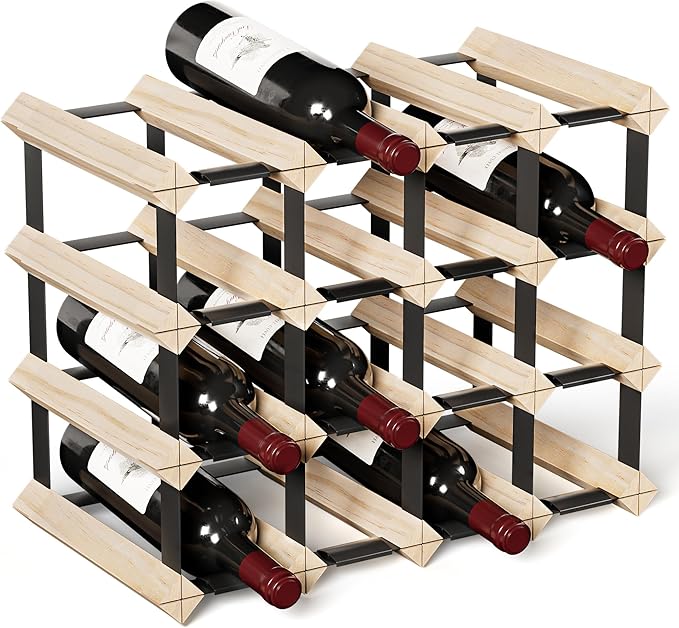 Urban Deco Wooden Wine Rack Countertop- Stylish Wine Racks for Cabinets, Perfect for Organizing and Displaying Your Wine Collection, Sturdy & Space-Saving Wine Storage Solution (16 Bottles)